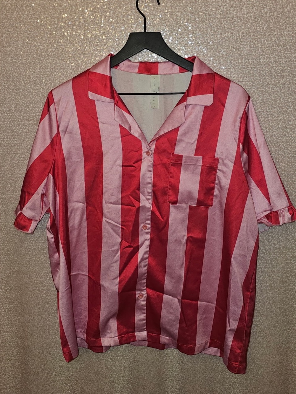 Red and Pink Striped Button-Up pajamas with shorts